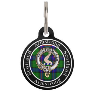 Armstrong Clan Abzeichen & Tartan Personalisiert P Haustiermarke