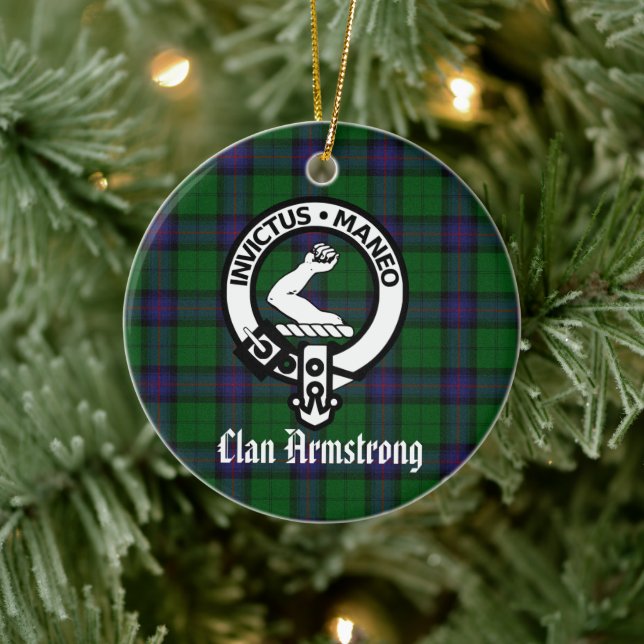 Armstrong Crest Badge and Tartan Keramik Ornament (Baum)