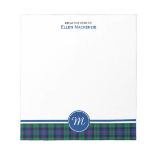 Armstrong-Familien-Tartan Blau und Grün Monogramm Notizblock