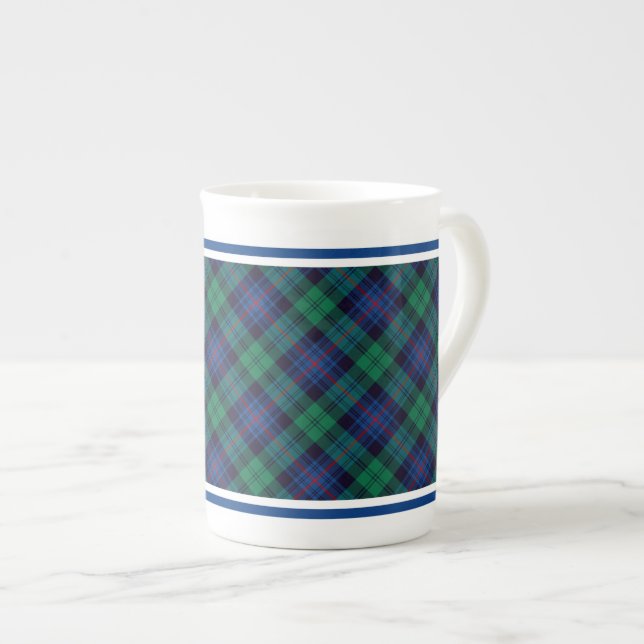 Armstrong Family Tartan Royal Blue und Green Karie Prozellantasse (Vorderseite Rechts)