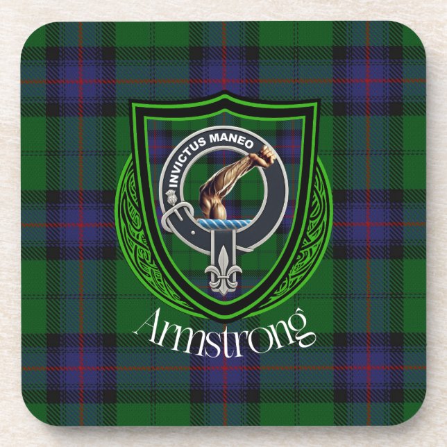 Armstrong Scottish Clan Tartan & Wappen Getränkeuntersetzer (Vorderseite)