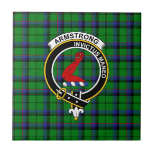 Armstrong Tartan, Clan-Abzeichen und Motto-Fliese Fliese