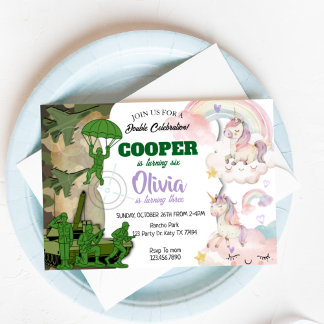 Army and Unicorn Birthday Invitation | Boy & Girl  Einladung