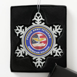 Army Aviation Veteran Weihnachten Schneeflocken Zinn-Ornament