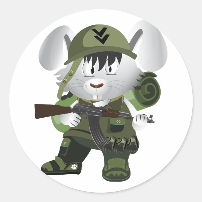 Army Bunny Runder Aufkleber (Vorderseite)