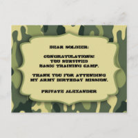 Army Camo Birthday party thank you note