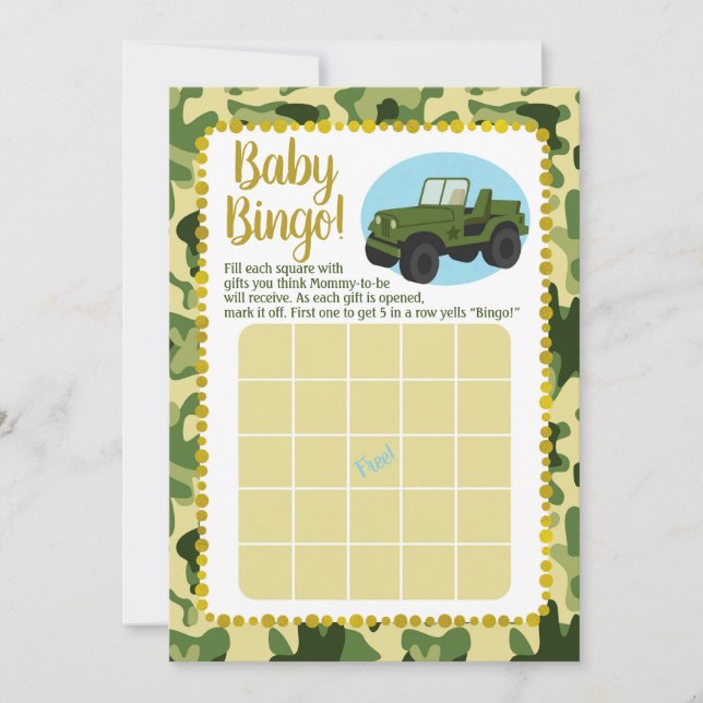Army Camouflage Baby Shower Bingo Game Einladung (Vorderseite)