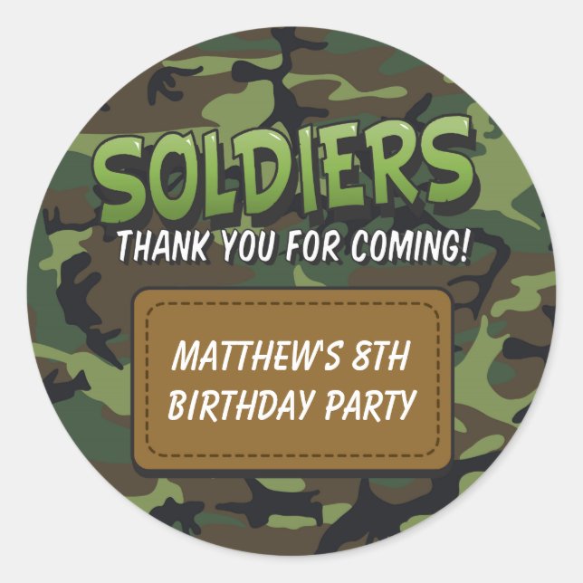 Army Camouflage Comic Thema Kindergeburtstag Stick Runder Aufkleber (Vorderseite)