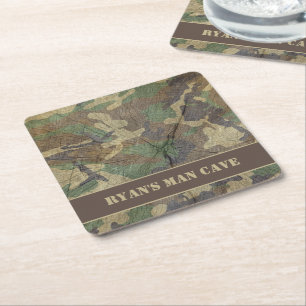Army Camouflage Wood Texture Camouflage Green Man  Rechteckiger Pappuntersetzer