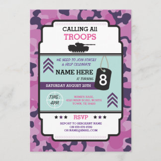 ARMY GIRL SOLDIER TROOP TANK INVITE BIRTHDATAGE EINLADUNG