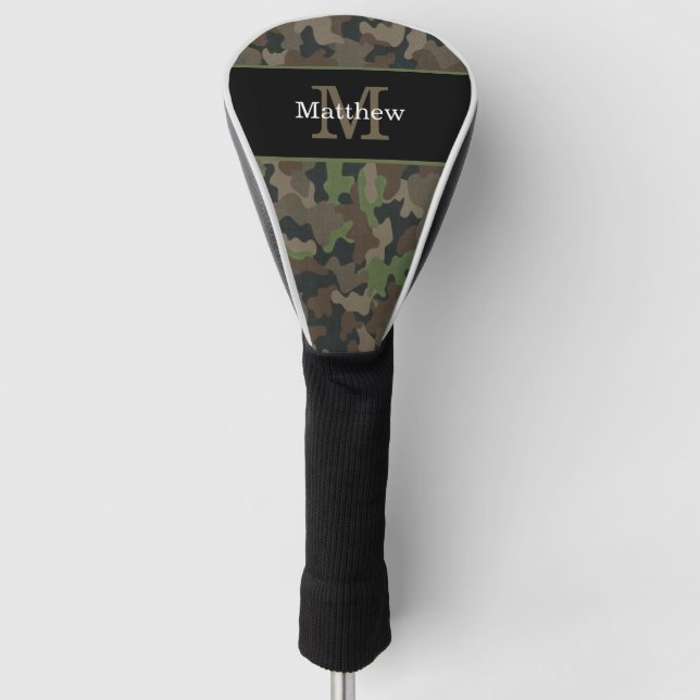 Army Green Camo Military Hunter Initial Monogram Golf Headcover (Vorderseite)