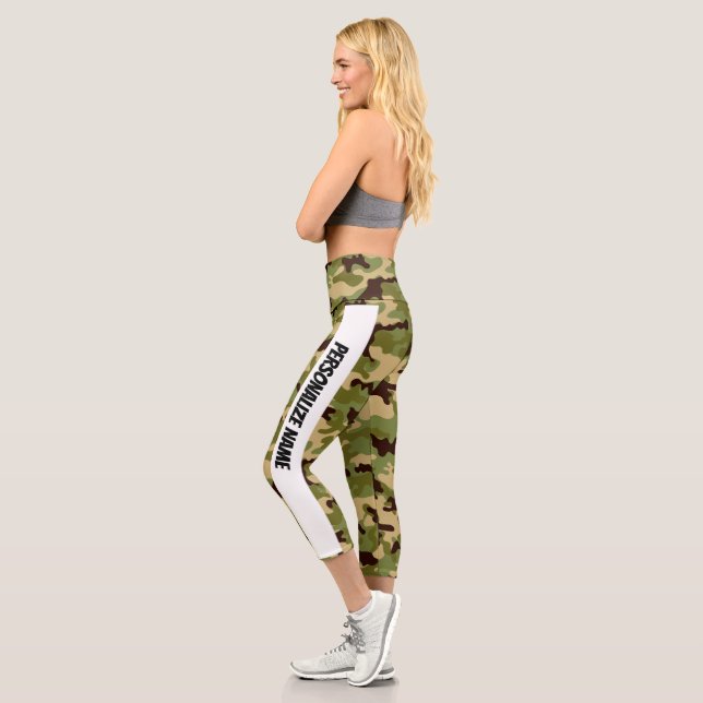 Army Green Camouflage PERSONALIZE Capri Leggings (Links)