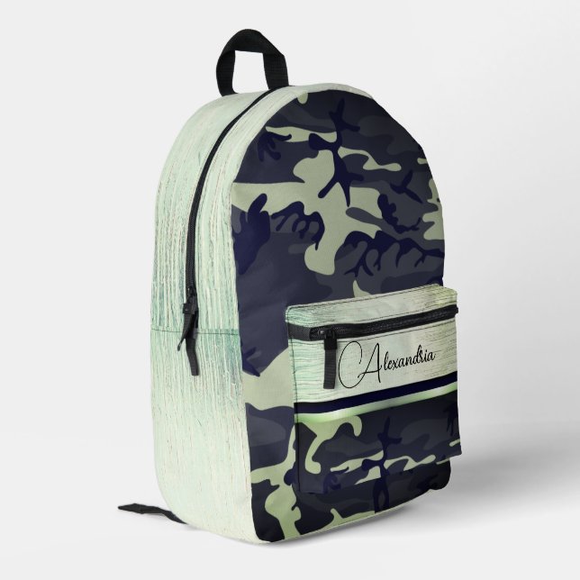 Army Green Camouflage Shimmery Chic Personalisiert Bedruckter Rucksack (Rückseitige Ecke links)