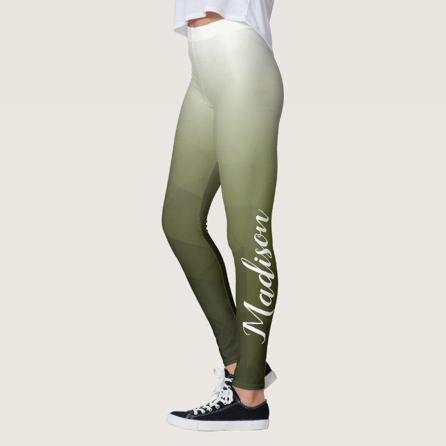 Army green Gradient Geometry Mesh Muster Name Leggings (Links)