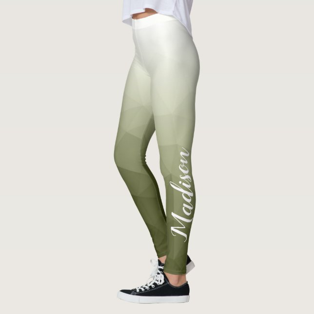 Army green Gradient Geometry Mesh Muster Name Leggings (Links)