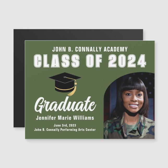 Army Green Graduate Foto 2024 Abschluss Magnet (Vorne/Hinten)