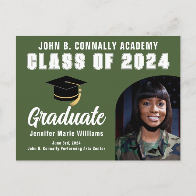 Army Green Graduate Foto 2024 Graduation Party Postkarte (Vorderseite)