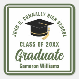 Army Green Graduate Personalisiert Graduate Party Quadratischer Aufkleber