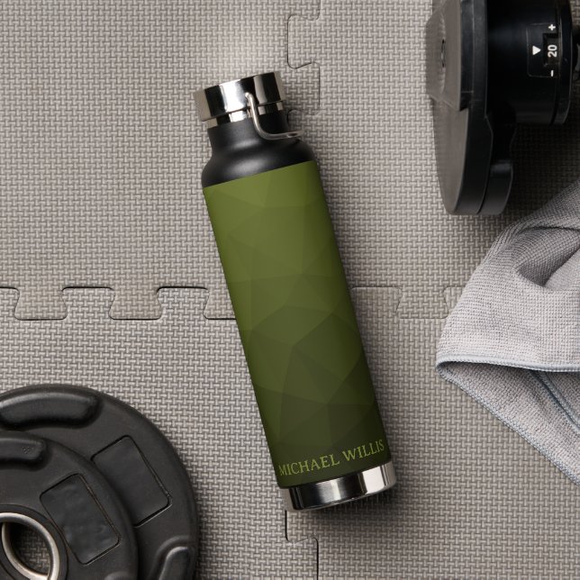 Army green olive geometric mesh pattern Ihr Name Trinkflasche (Fitnessstudio)