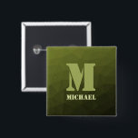 Army Green Oliven geometric mesh muster Monogram Button<br><div class="desc">Monogram Personalisieren Sie Geschenk für ihn mit Ihrem eigenen Initial und Namen. Army grüne Oliven Gefälle geometrische Mesh Muster. Army grüne Gefälle geometrische Maschenmuster dreiecke ombre. Army green dunkelolivhue für Soldatengeschirr, Camouflage. Es imitiert natürliche militärische Landschaften, Widerstandskraft, Ausdauer, Widerstandskraft. Erdige Untertöne verbinden sich mit der Natur, Erdung. Symbolisiert militärisches Vermächtnis,...</div>