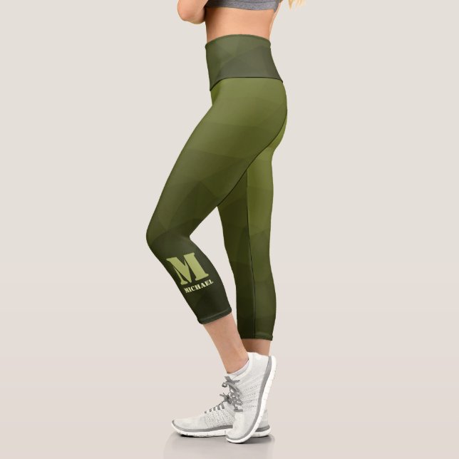Army Green Oliven geometric mesh muster Monogram Capri Leggings (Links)