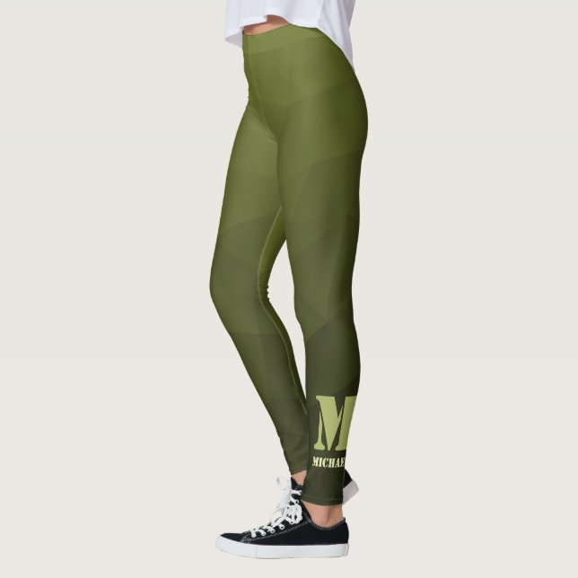 Army Green Oliven geometric mesh muster Monogram Leggings (Links)