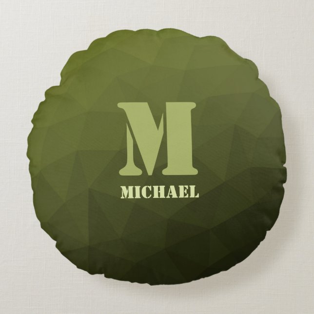 Army Green Oliven geometric mesh muster Monogram Rundes Kissen (Vorderseite)