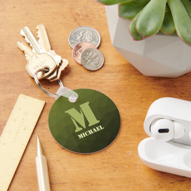 Army Green Oliven geometric mesh muster Monogram Schlüsselanhänger (Schreibtisch)