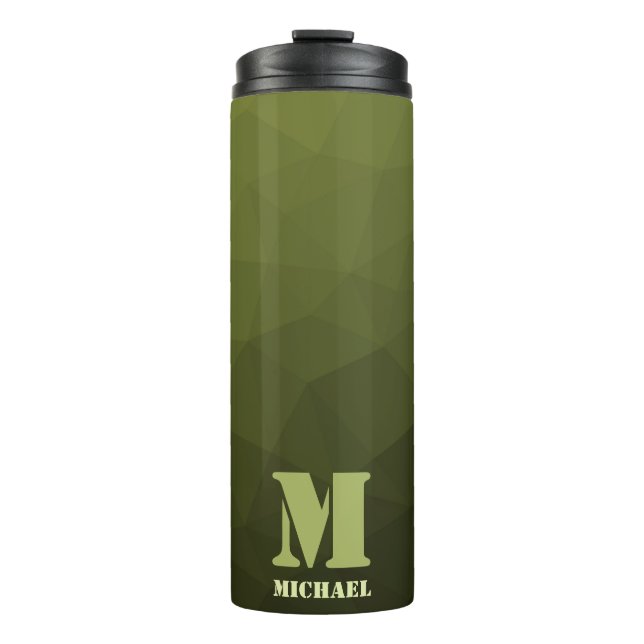 Army Green Oliven geometric mesh muster Monogram Thermosbecher (Vorderseite)
