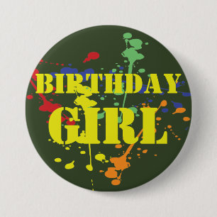 Army Green Paintball Party Birthday Girl Button