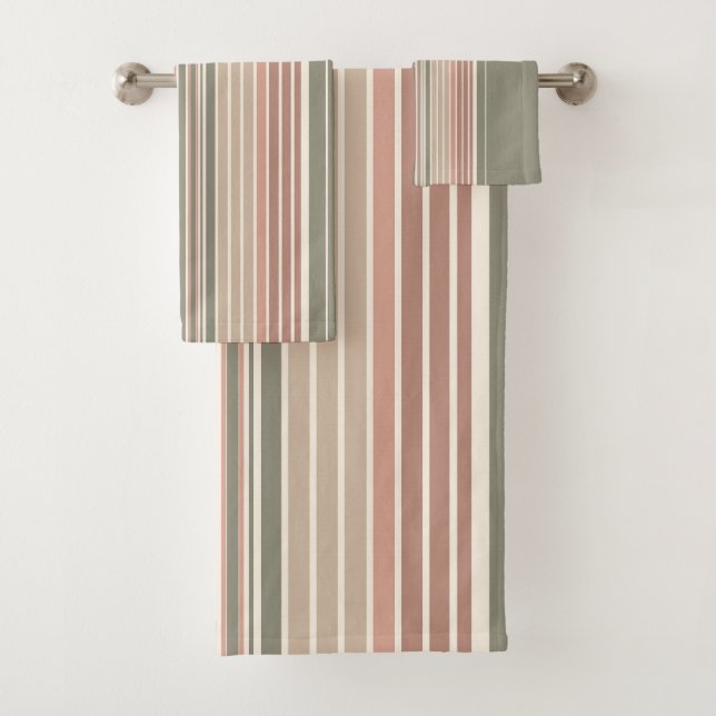 Army Green Pink Stripes Badhandtuch Set (Insitu)