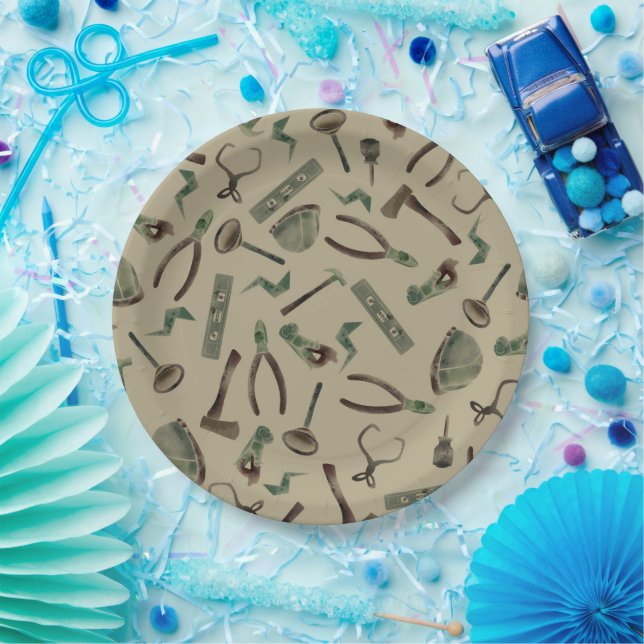 Army Green Watercolor Construction Tools Pappteller (Party)
