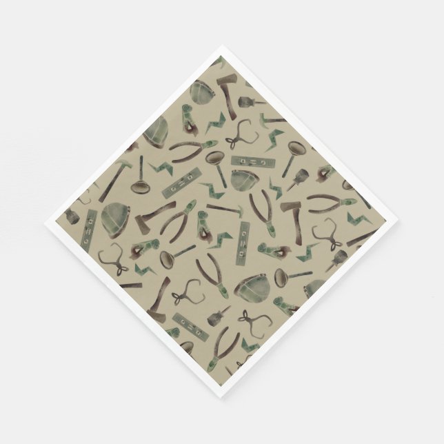 Army Green Watercolor Construction Tools Serviette (Ecke)