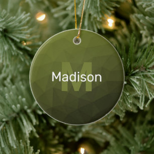 Army grünes geometrisches Maschenmuster Monogram C Keramik Ornament