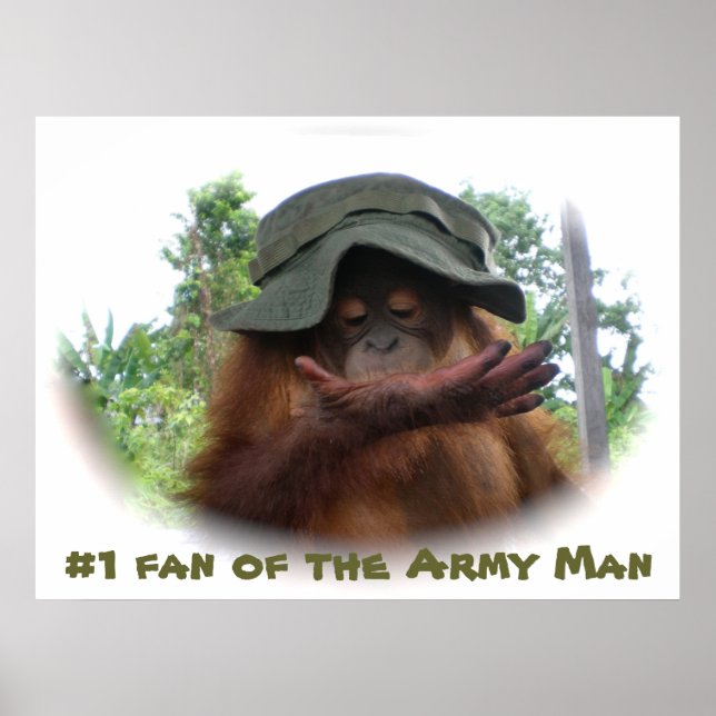 Army Hat niedlich Baby Orang-Utan Poster (Vorne)