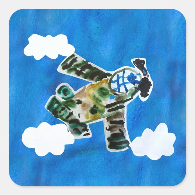 Army Jet "Kunst von Kindern" Quadratischer Aufkleber (Vorderseite)