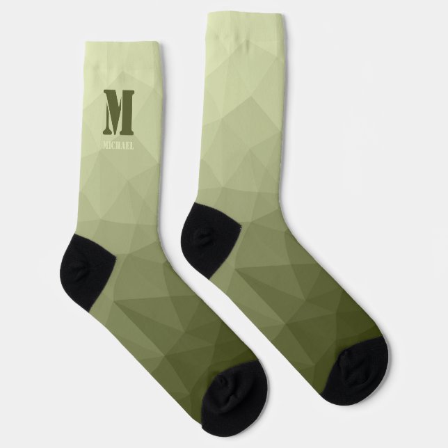 Army light green geometric mesh pattern Monogram Socken (Rechts)