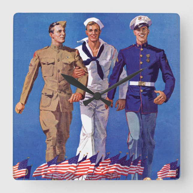 Army, Marine Quadratische Wanduhr (Vorderseite)