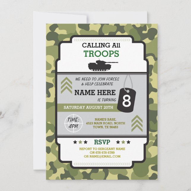 ARMY MILITARY TROOPS TANK INVITE BIRTHDAY PARTY EINLADUNG (Vorderseite)