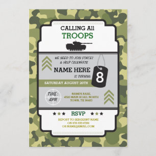 ARMY MILITARY TROOPS TANK INVITE BIRTHDAY PARTY EINLADUNG