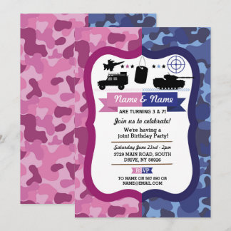 Army Pink & Blue Girls & Boys Geburtstagsparty Einladung