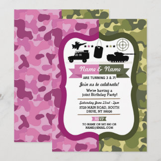 Army Pink & Green Girls & Boys Geburtstagsparty Einladung