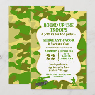 Army Toy Soldier Birthday Invitation Camouflage Einladung