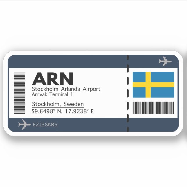 ARN Stockholm Boarding Pass - Schweden Reisen Aufkleber (Vorderseite)