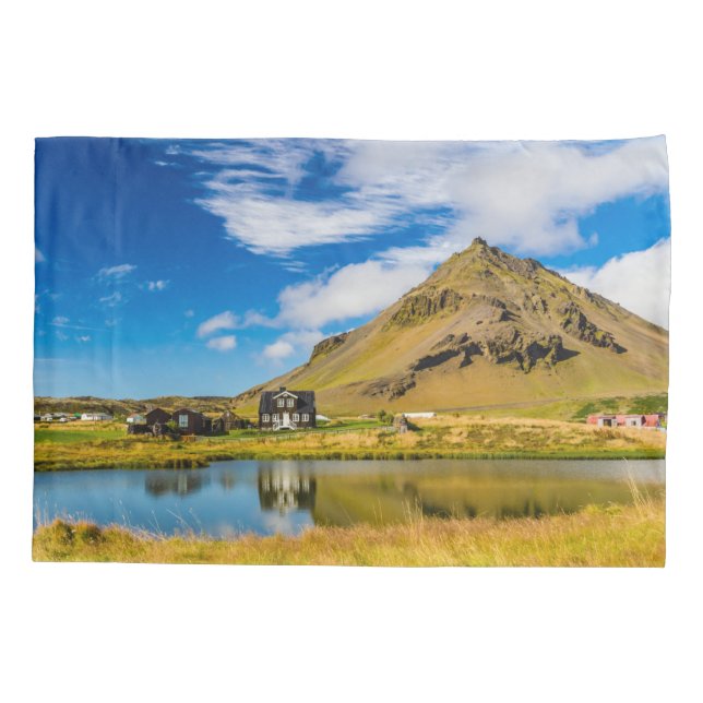 Arnarstapi Amtmansshus und Stapafell, isländisch Kissenbezug (Rückseite)