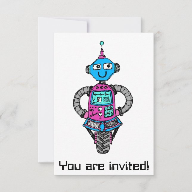 Arnie Robot: Rosa und blau Einladung (Vorderseite)