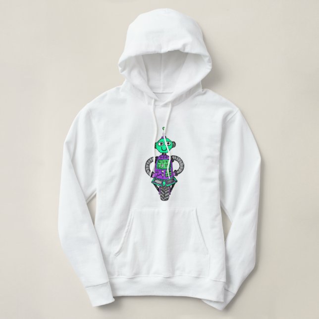 Arnie Roboter, lila und grün Hoodie (Design vorne)