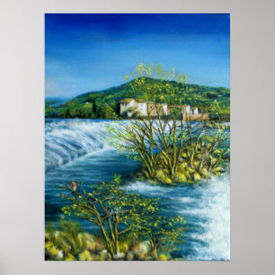 ARNO FLUSS ROVEZZANO Florence Italien Poster