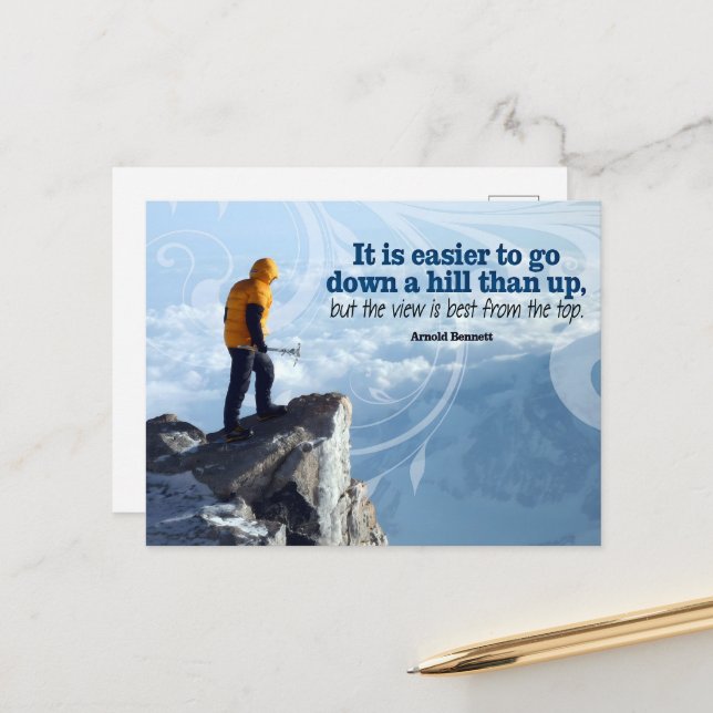 Arnold Bennett Inspiration Zitat "Top view" Postkarte (Vorderseite/Rückseite Beispiel)