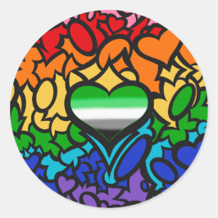 Aro Herz 8-Streifen Regenbogen-Stolz Squiggle Runder Aufkleber